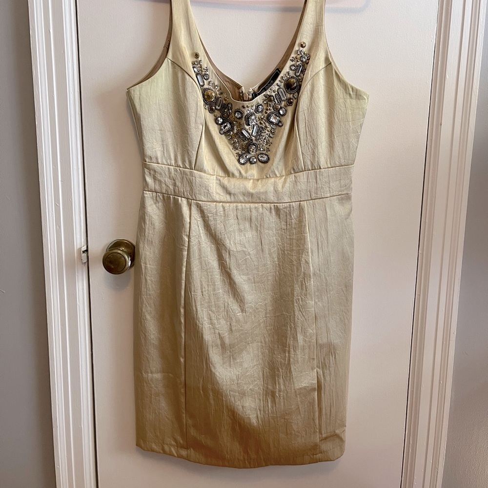 Love Stitch gold cocktail dress with jeweled neckline - Sz Medium